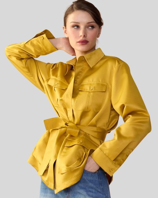 Cynthia Rowley Yellow Satin Safari Jacket