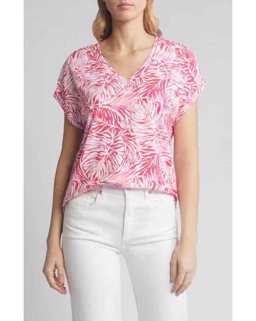 Tommy Bahama Red Kauai Monstera Mirage Cotton Blend Top