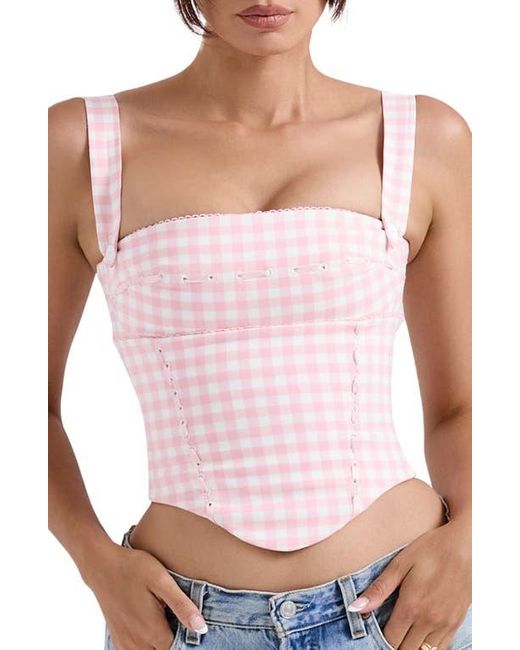 House Of Cb Lottie Gingham Corset Top in Pink | Lyst