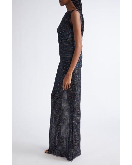 Missoni Blue Stripe Bateau Neck Metallic Knit Dress