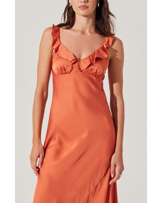 Astr Red Zoie Ruffle Neck Satin Slipdress