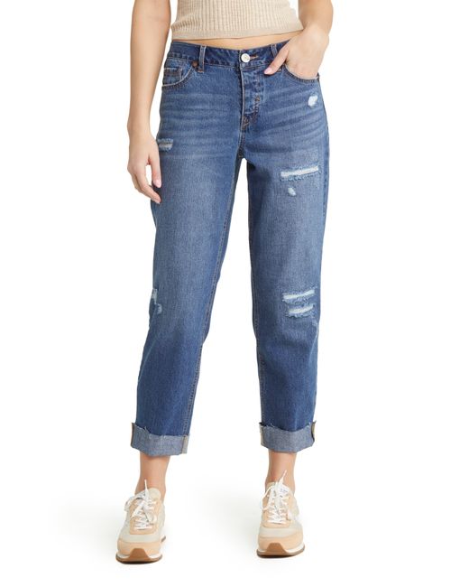 1822 Denim Ripped Cuffed Slim Fit Girlfriend Jeans in Blue | Lyst