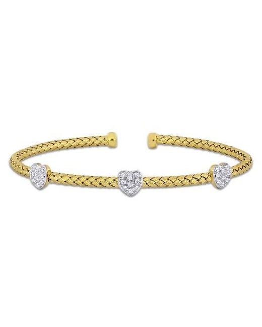 Julianna B Metallic Cubic Zirconia Heart Station Weave Bangle