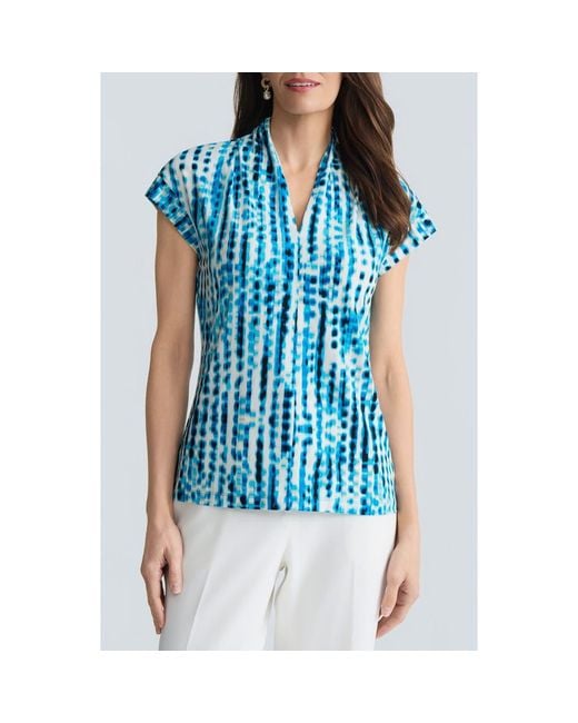 Kasper Blue Blurred Line Top