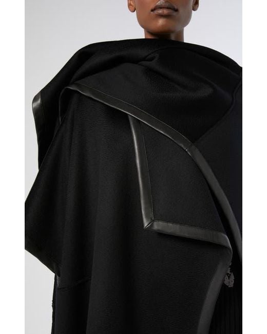 Marina Rinaldi Black Ortica Faux Leather & Virgin Wool Poncho