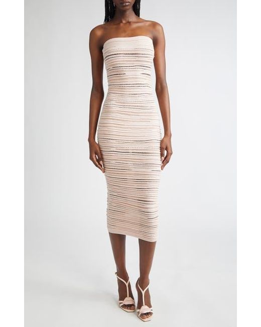 Balmain Natural Textured Stripe Strapless Knit Body-Con Dress