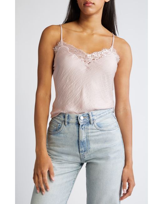 All In Favor Pink Lace Trim Satin Camisole In At Nordstrom, Size Large