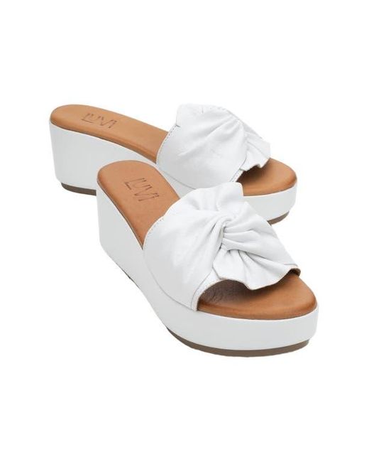 Forever & Always Shoes White Syndra Bow Wedge Leather Sandal