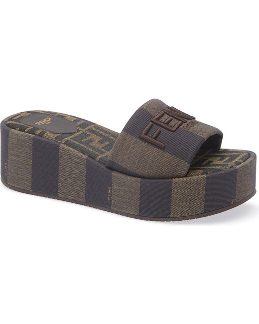 Fendi Gray Flatform Platform Slide Sandal