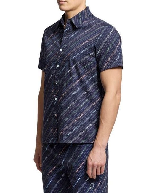 Psycho Bunny Blue Renmark Short Sleeve Stretch Poplin Woven Button-Up Shirt for men