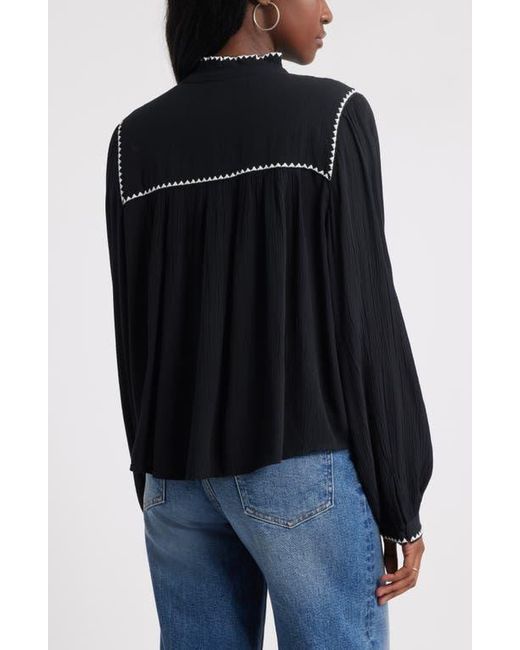 Treasure & Bond Black High Neck Embroidered Long Sleeve Top