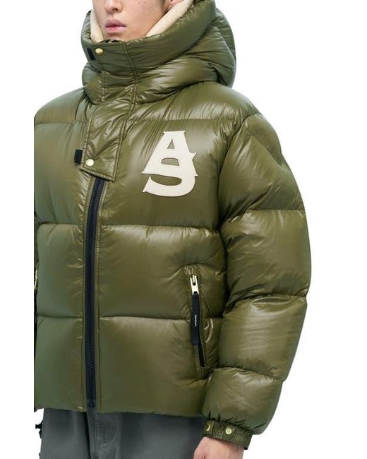 Alpha Style Green Kudu Hooded Puffer Down Jacket for men