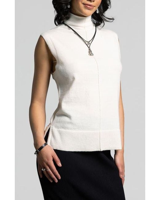 WEEKEND LOS ANGELES White Jessamine Funnel Neck Sleeveless Sweater