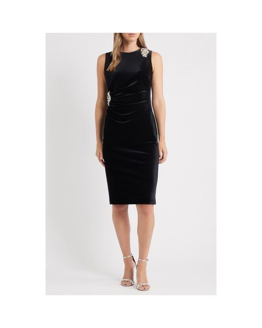 Anne Klein Embellished Sleeveless Velvet Sheath Dress in Black | Lyst Anne Klein Embellished Sleeveless Velvet Sheath Dress in Black | Lyst