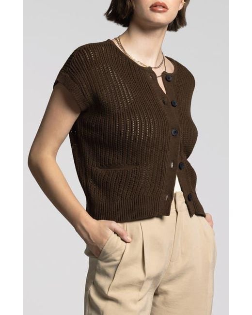 WEEKEND LOS ANGELES Black Violette Short Sleeve Linen & Cotton Cardigan