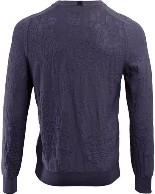Lords of Harlech Blue Cole Fully Fashioned Merino Wool Crewneck Sweater for men