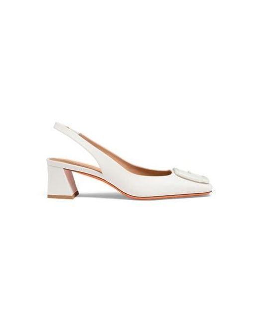 Santoni White Mid-Heel Slingback