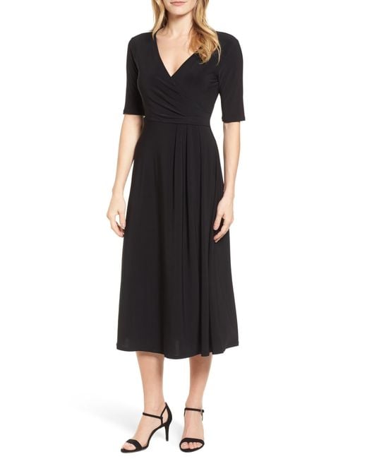 Chaus Black Laura Faux Wrap Midi Dress