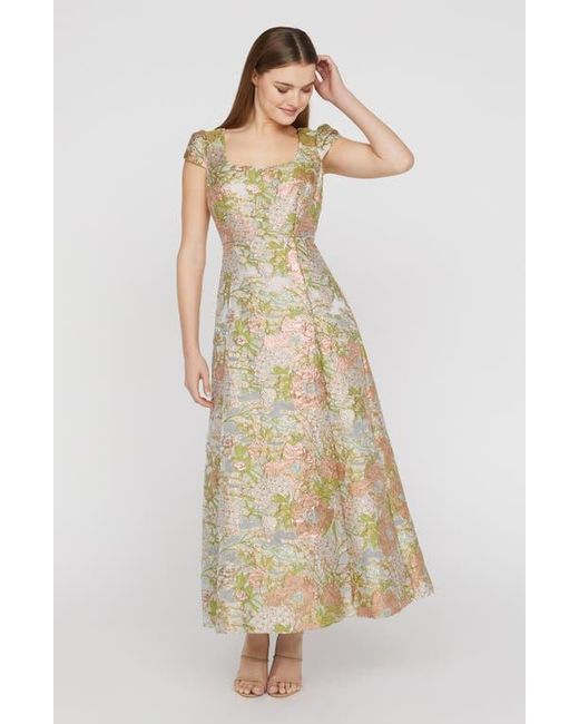 JS Collections Natural Ruthanne Metallic Floral Jacquard Gown