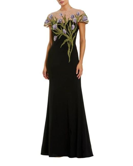 Mac Duggal Jersey Floral Embroidered Illusion Neck Gown in Black | Lyst Mac Duggal Jersey Floral Embroidered Illusion Neck Gown in Black | Lyst