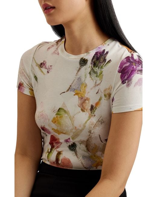 Ted Baker Black Libbyly Floral Print Fitted T-shirt