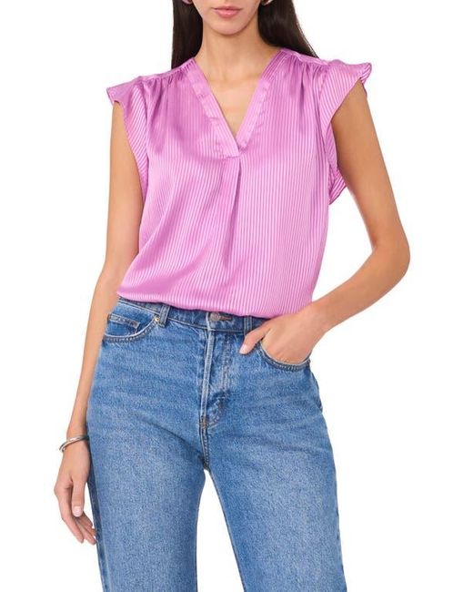 Vince Camuto Blue Tonal Satin Stripe Flutter Sleeve Top