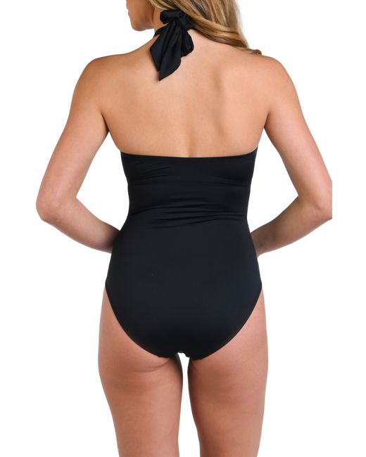 La Blanca Black Island Goddess Draped Bandeau One-piece Swimsuit