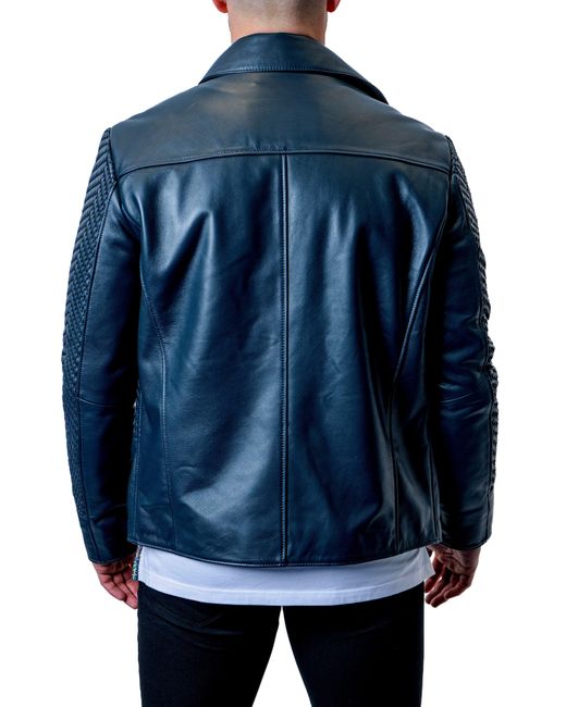 Maceoo Blue Tresser Woven Leather Jacket for men