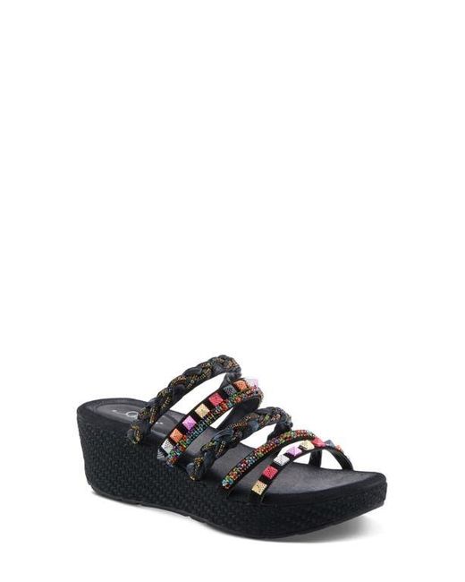 AZURA BY SPRING STEP Black Shinychic Platform Wedge Slide Sandal