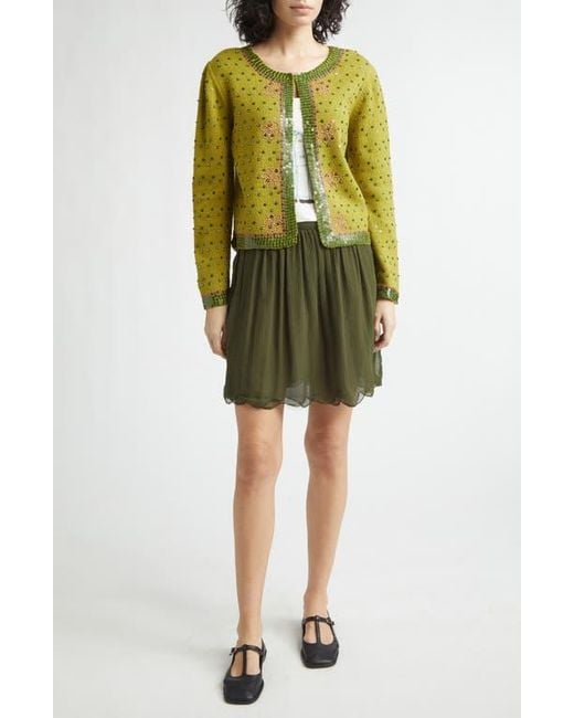 Bode Green Mab Button Silk Georgette Skirt