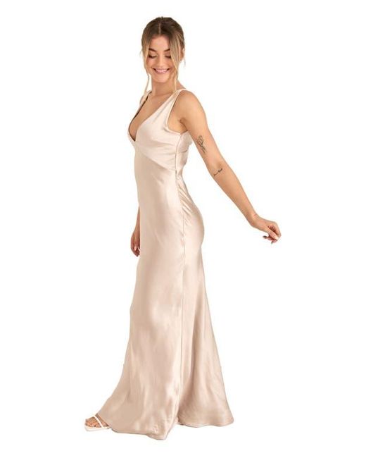 twist back bridesmaid dress Royal Blue Twist Back Satin Dress