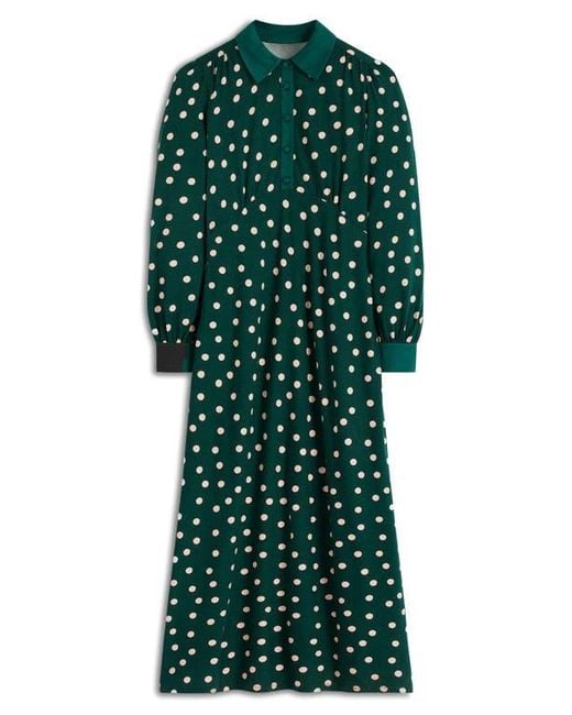 Boden Green Polka Dot Empire Waist Long Sleeve Dress