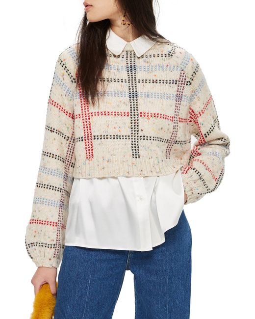 TOPSHOP Natural Check Pattern Sweater