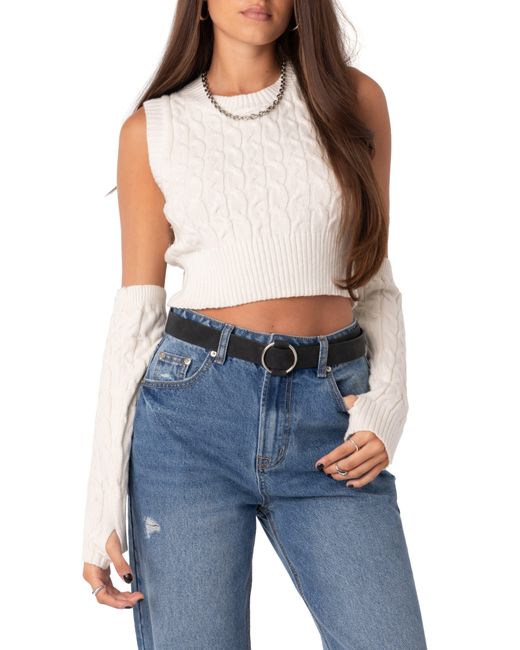 Edikted Shay Cable Sleeveless Crop Sweater With Arm Warmers in Blue Lyst