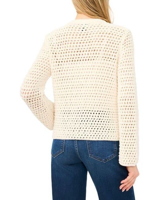 Halogen® Blue Open Stitch Button Front Cardigan