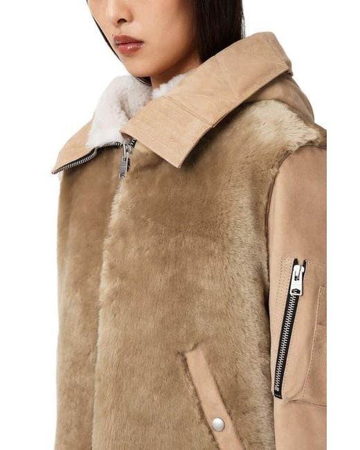 AllSaints Natural Dexter Genuine Shearling Bomber Jacket