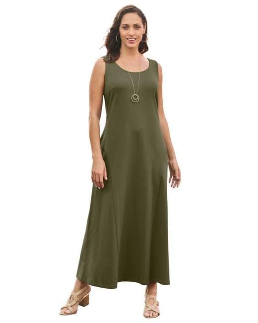 Jessica London Green Stretch Cotton Tank Maxi Dress