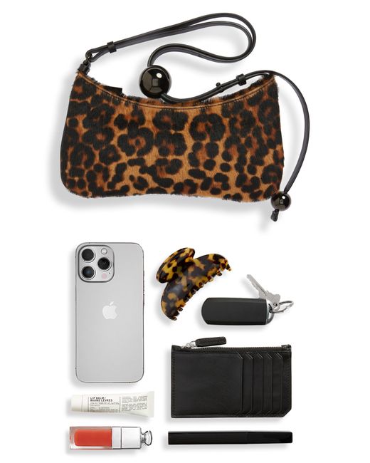 Jacquemus Black Le Bisou Pearle Leopard Print Genuine Calf Hair Shoulder Bag