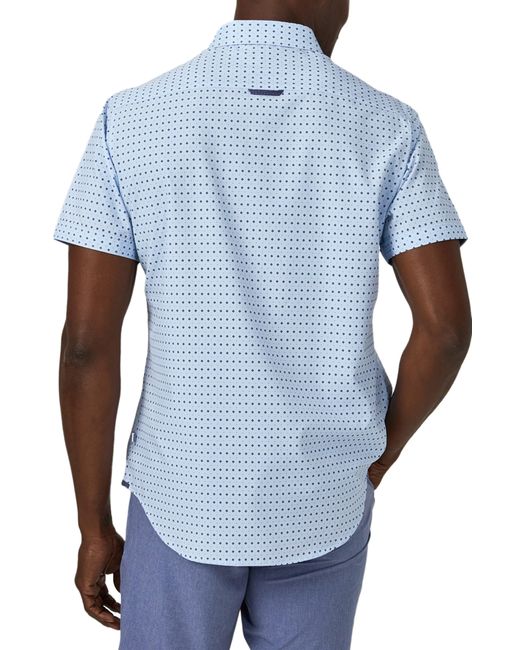 7 Diamonds Blue Liberty Geo Print Performance Short Sleeve Button-up Shirt for men