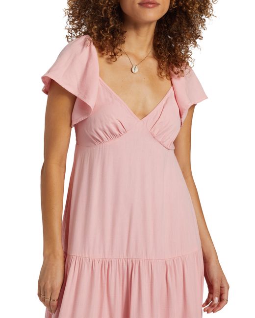 Billabong Pink Last Light Flutter Sleeve Midi Dress