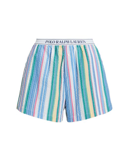 Polo Ralph Lauren Blue Cotton Seersucker Boxer Pajama Shorts