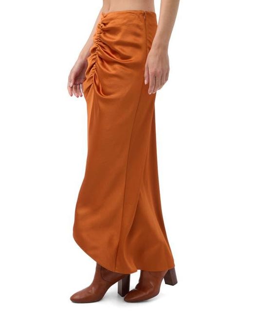 Trina Turk Orange Aspen Satin Ruched Midi Skirt