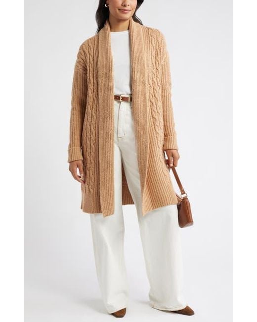 Caslon White Cable Longline Open Front Cardigan