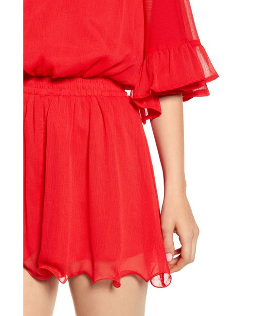 Endless Rose Red Off The Shoulder Ruffle Sleeve Romper