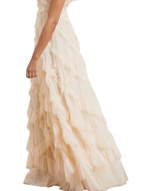 Needle & Thread Natural Genevieve Ruffle Short Sleeve Maxi Gown