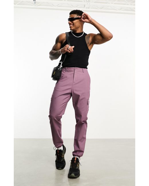 ASOS Purple Tapered Cargo Trousers for men