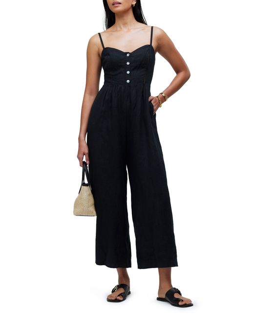 Madewell Black Campbell Refined Linen Jumpsuit