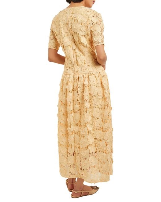 Misook Natural Lace Pleated Drop Waist Maxi Dress