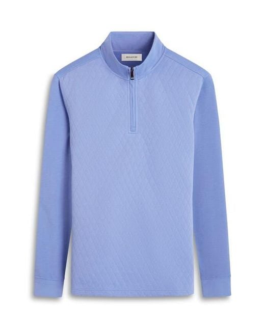 Bugatchi Blue Quilted Quarter Zip Performance Pullover for men