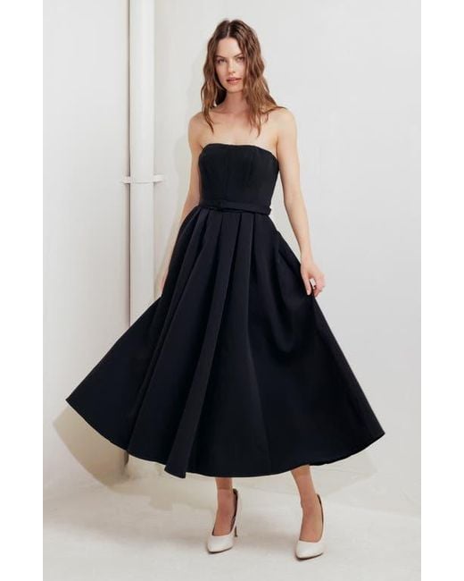 FREEMARKET Blue Belted Strapless Midi Dress